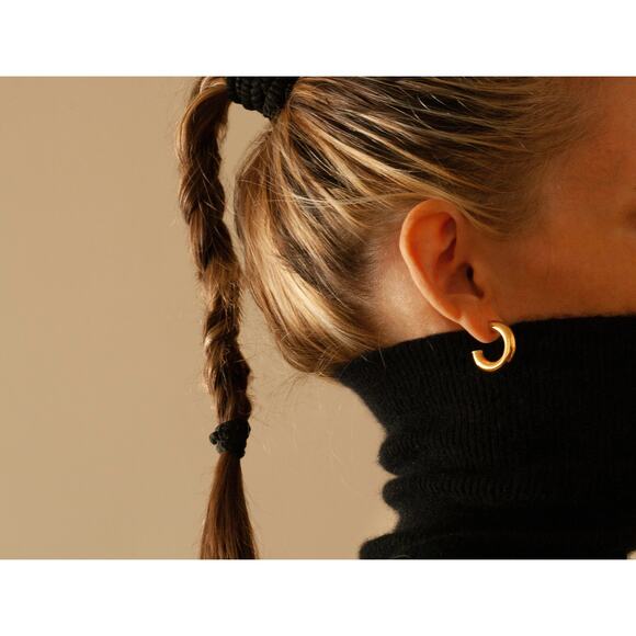 Chunky Gold Hoop Earrings, 22mmx5mm Thick Round Tube Studs, Gold Plated Silver - Picture 1 of 5